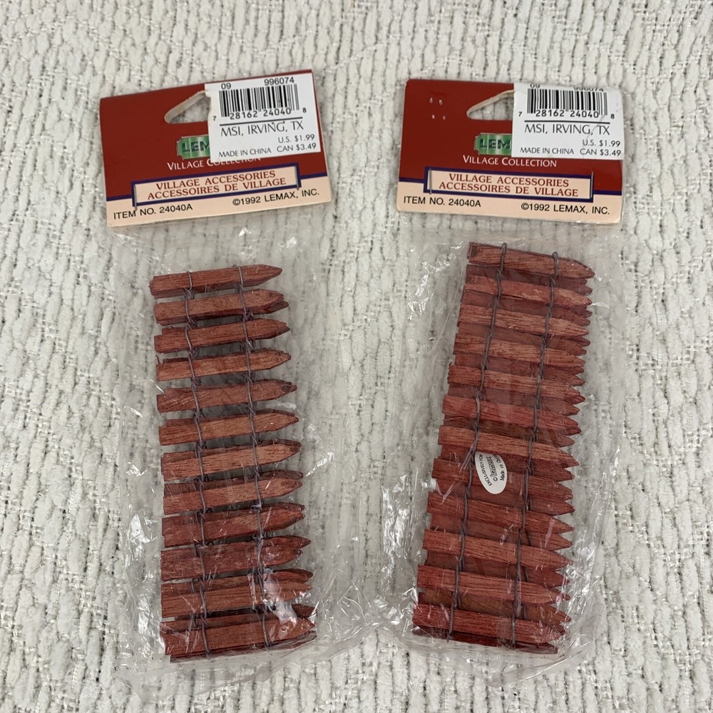 Lemax Christmas Village Wooden‎ Fence Red Picket 24040A Set Of 2 NOS Wired 1992